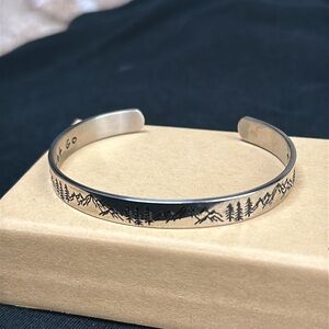 Engraved Silver Cuff Mountains Bracelet